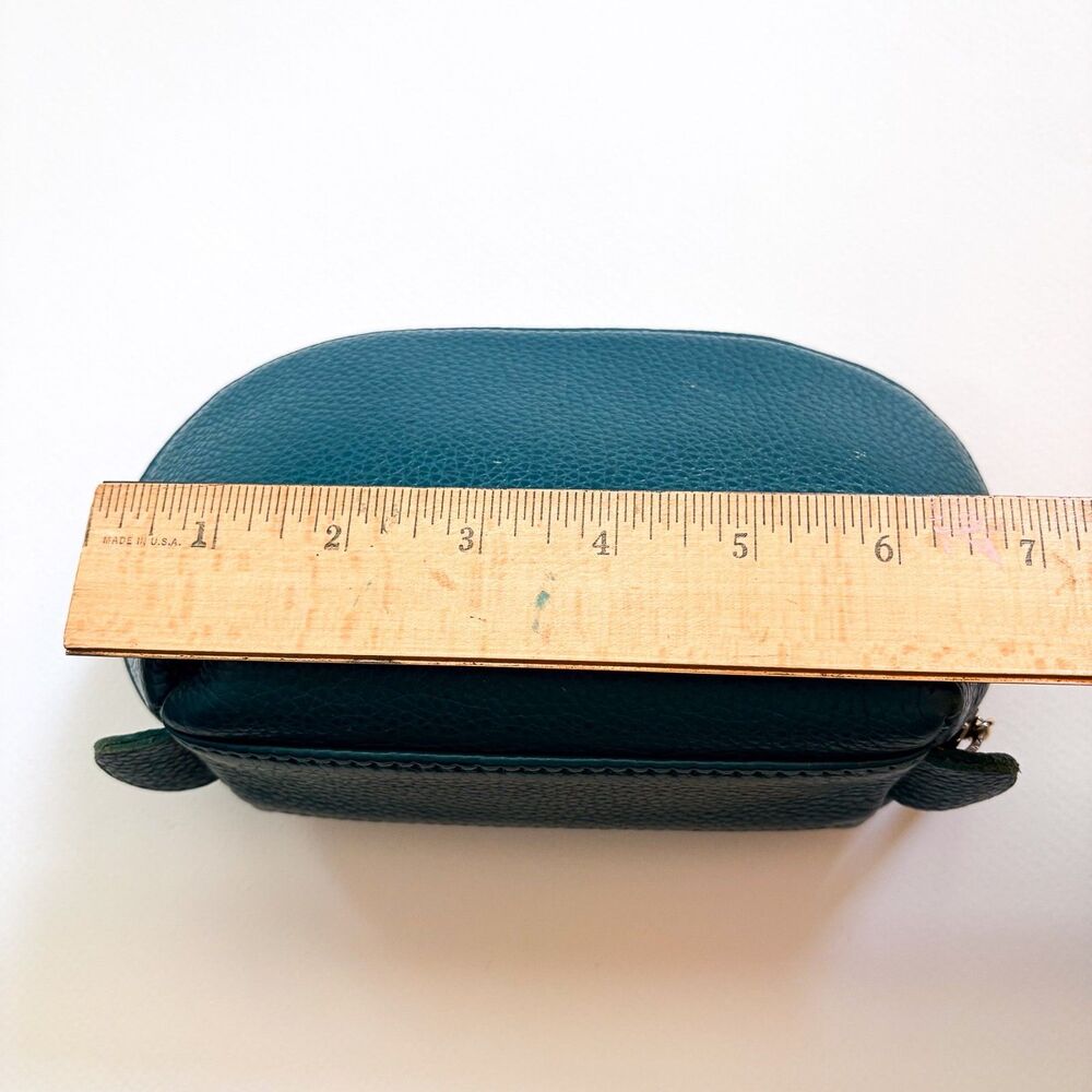 Cuyana Teal Pebbled Leather Travel Cosmetic Zippered Case Toiletry Bag READ - Picture 10 of 12